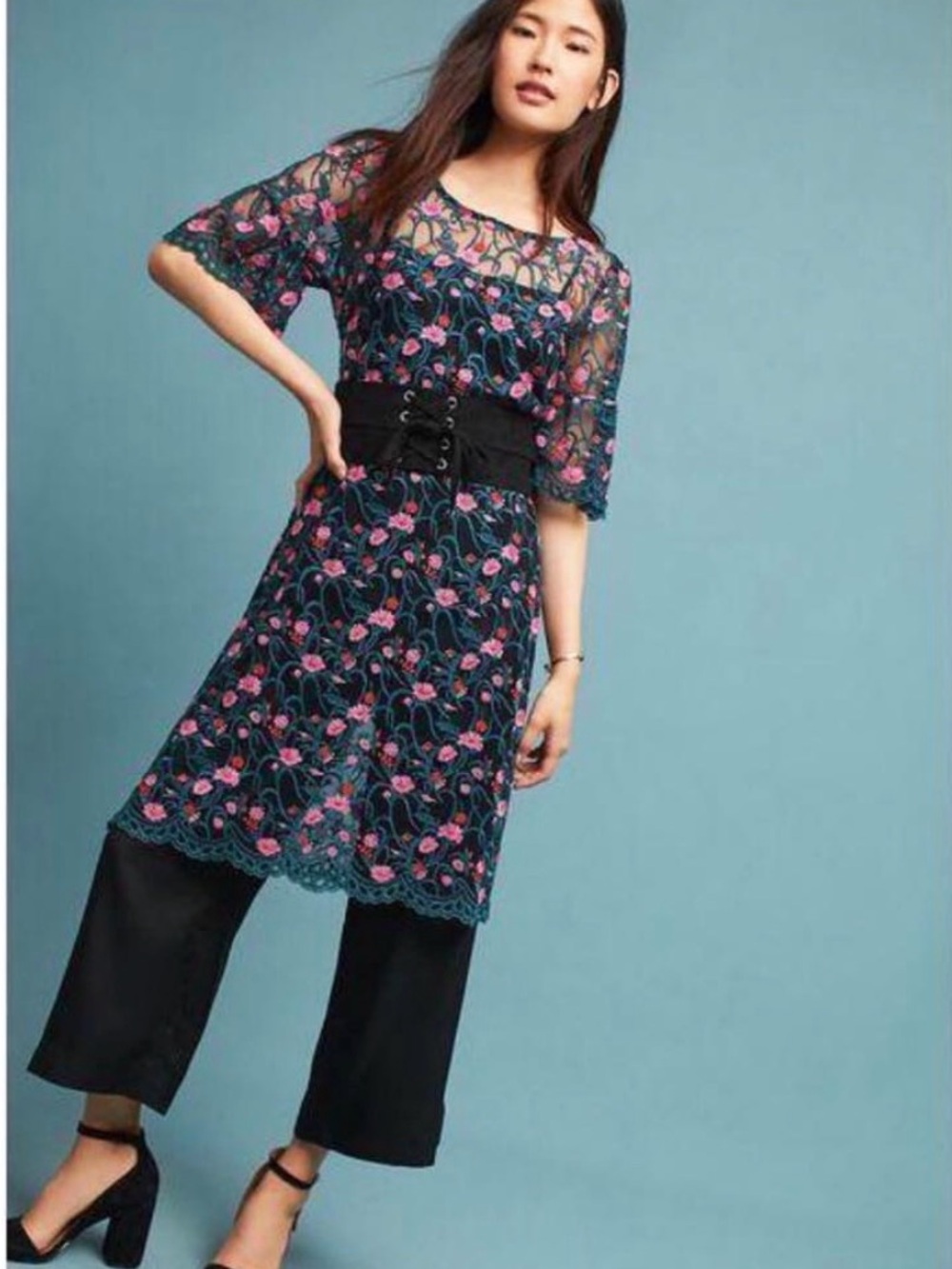 Anthropologie Moulinette Sours Sheer Embroidered Tunic Sari Dress Sz XS